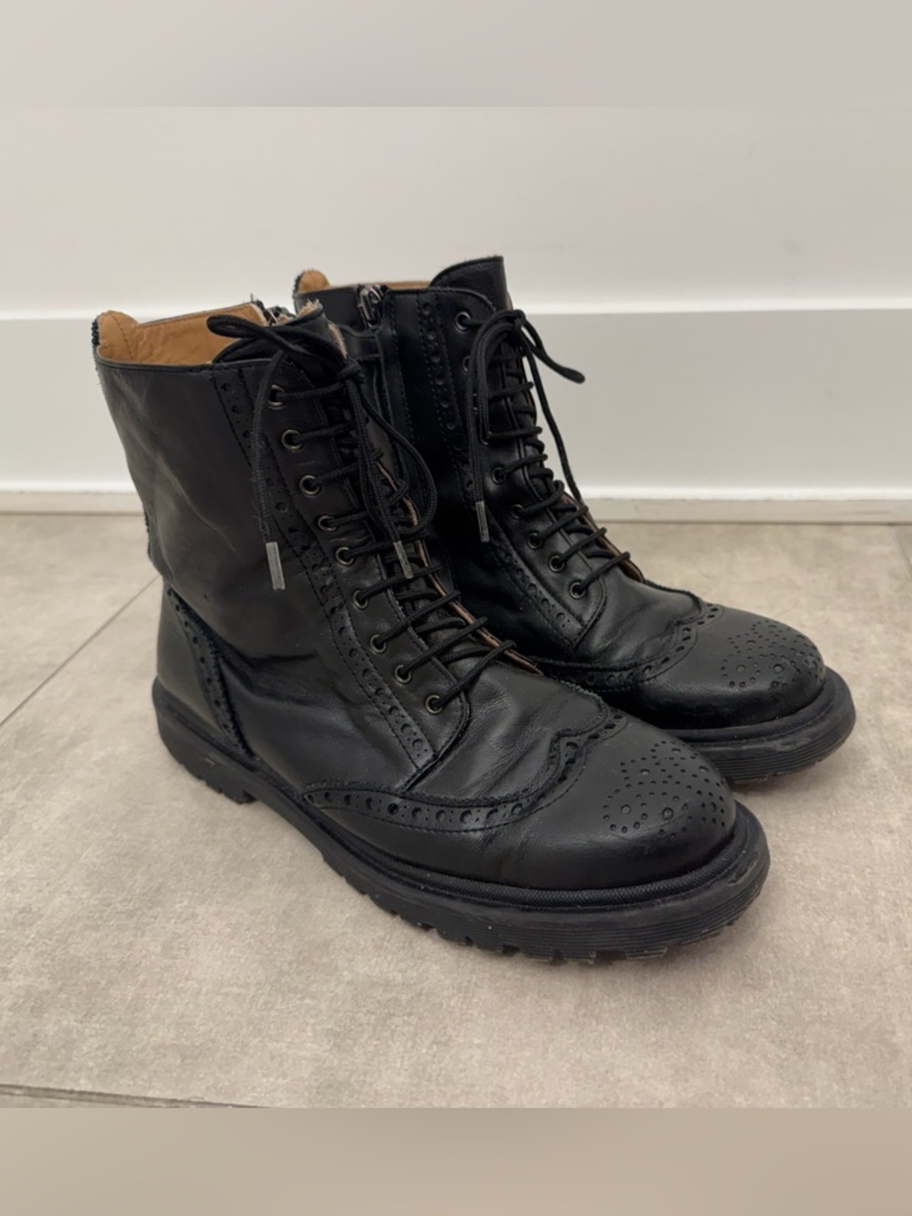 Womans Eli Black Leather Wingtip Lace-Up Booties